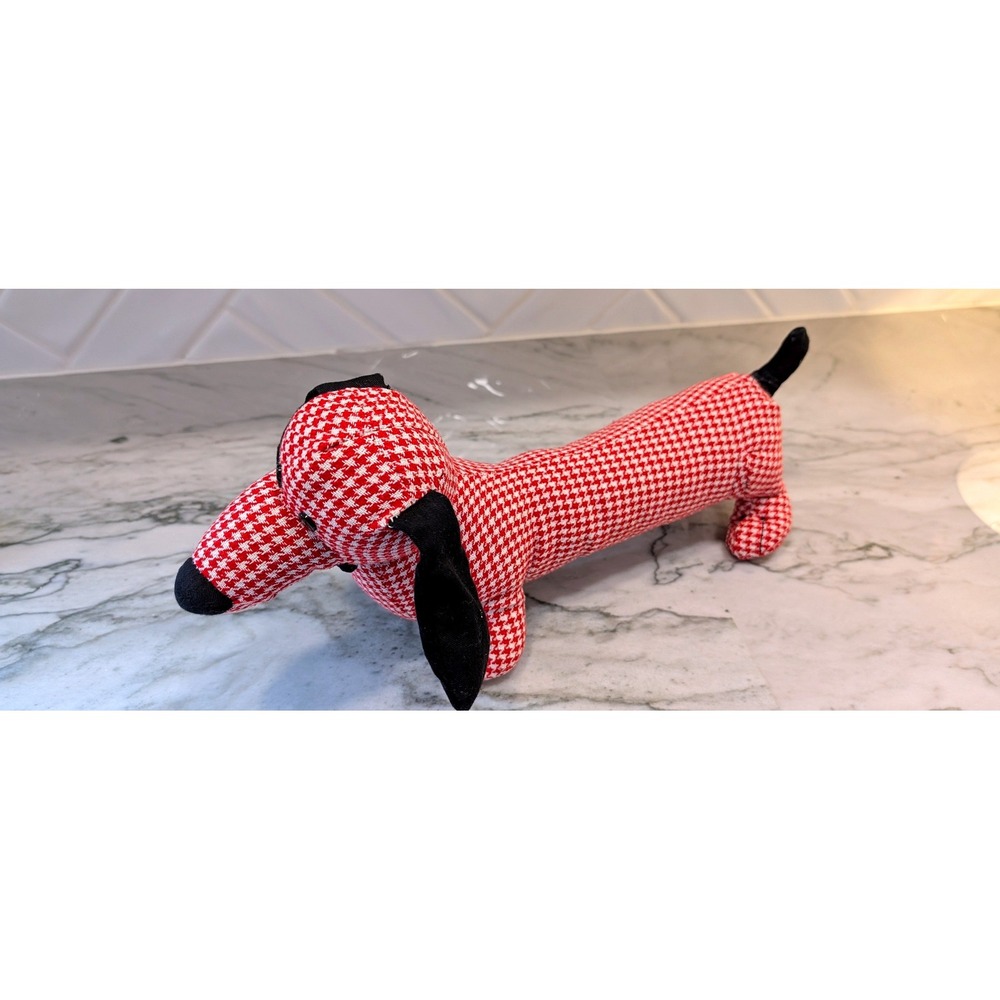 Kids of America Corp Dachshund Plush Red White Houndstooth Weiner Dog WM31442D
